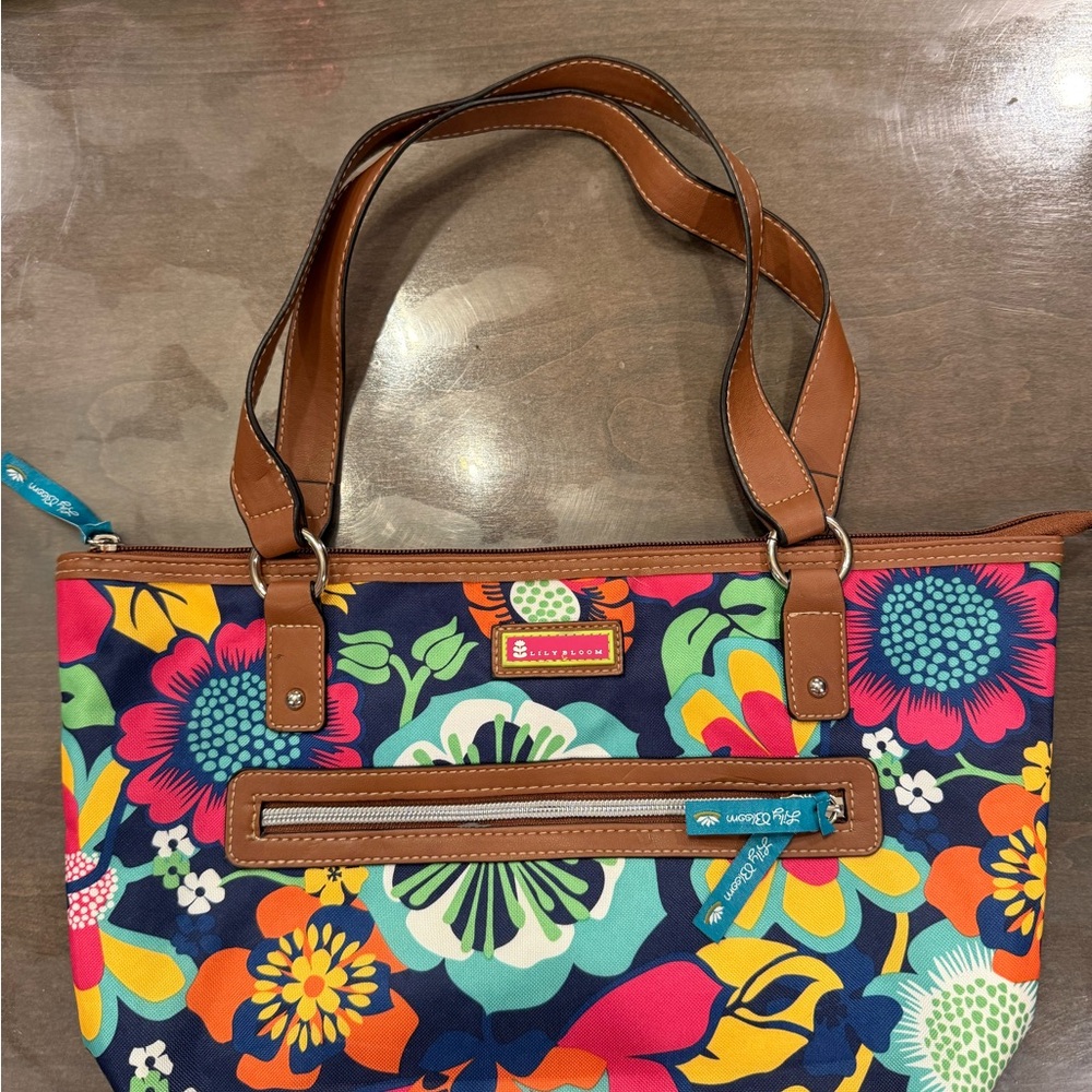 Lily Bloom Vibrant Floral Tote - Blue and Pink